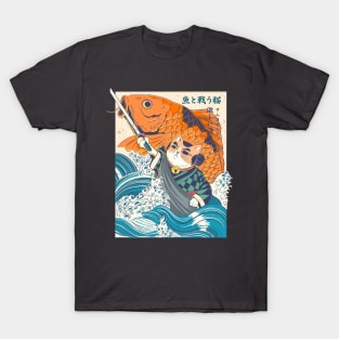 Samurai cat and koi fish T-Shirt